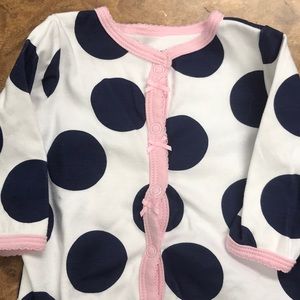 Carters Pink, White, Navy Polka Dot Footed Onesie.